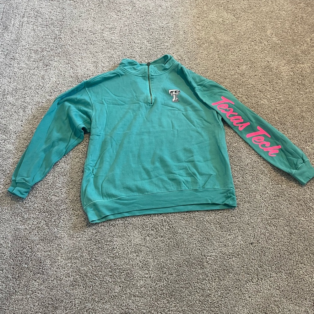 Texas tech university red raiders women’s 1/4 zip green pink white pressbox size